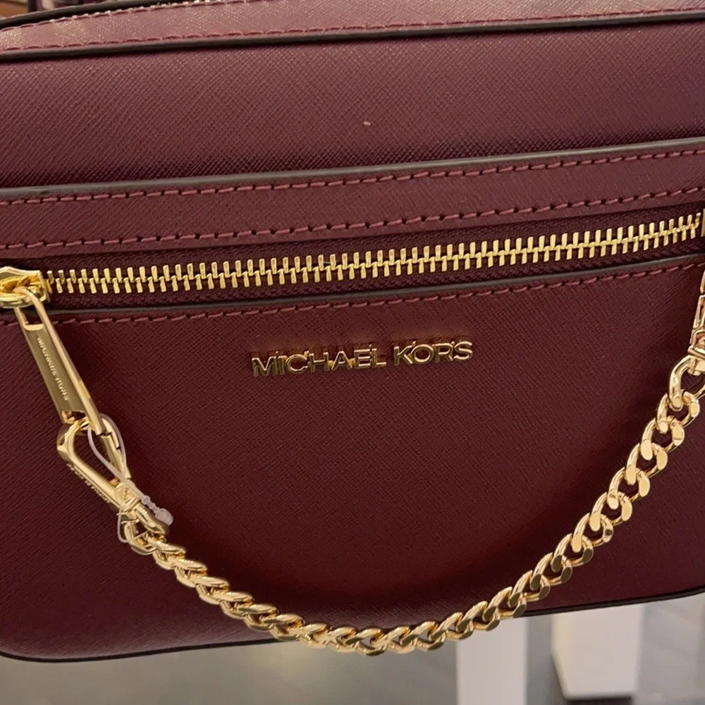 Michael Kors Jet Set Item Large East West Zip Chain Merlot Crossbody Bag